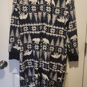 Old Navy Blue and White Patterned Fleece Christmas Onesie (His And Hers)